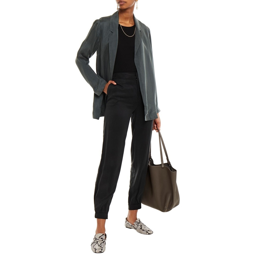 AMERICAN VINTAGE Cupro Open Front Blazer Jacket Women Small Black Lightweight